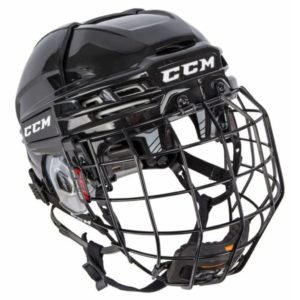 Picture of black ccm tacks 910 hockey helmet with a cage