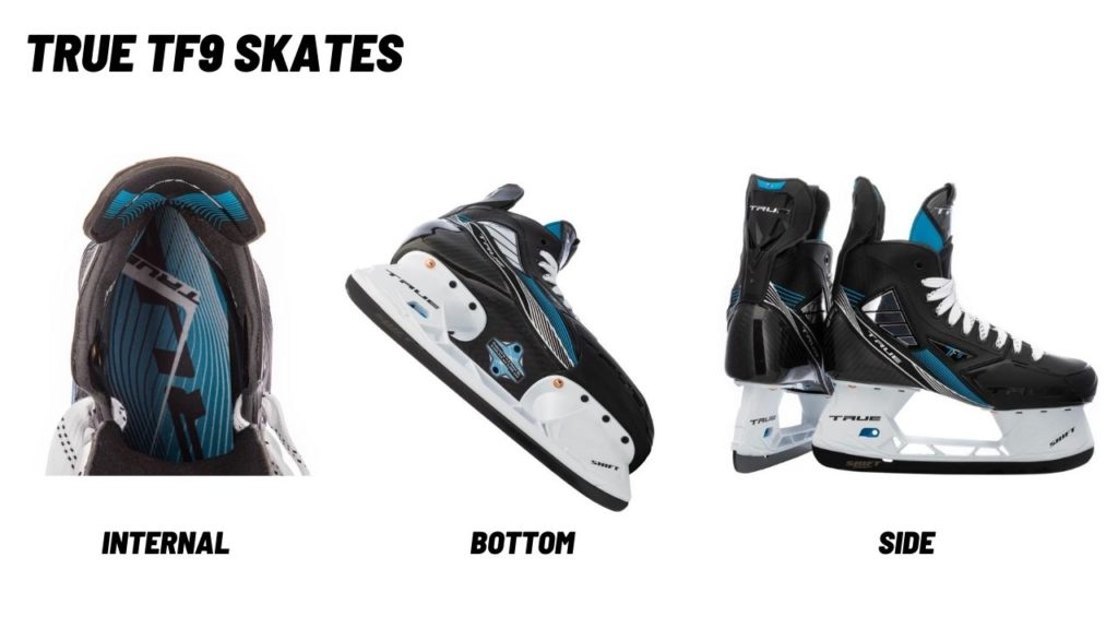 True tf9 hockey skates from the bottom, side and internal foam. 