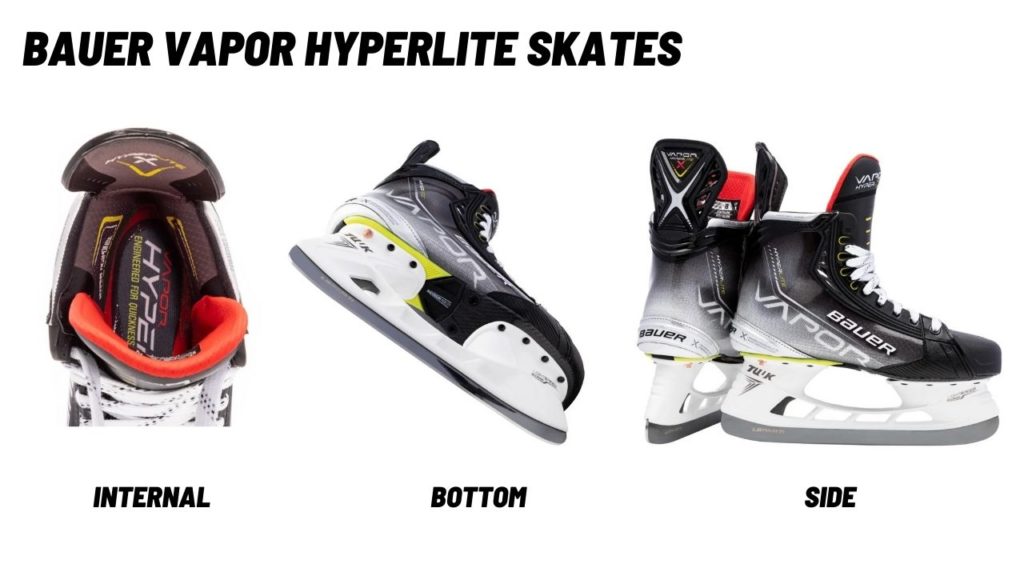 Bottom, internal and side of the Bauer Vapor Hyperlite Hockey skates. 