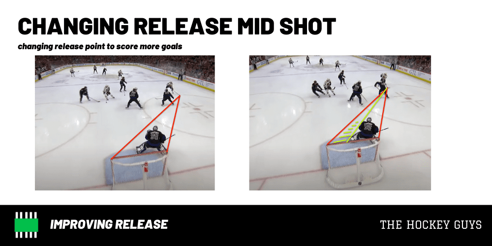 Image displays Patrick Kane's release point for a goal versus the Toronto Maple Leafs